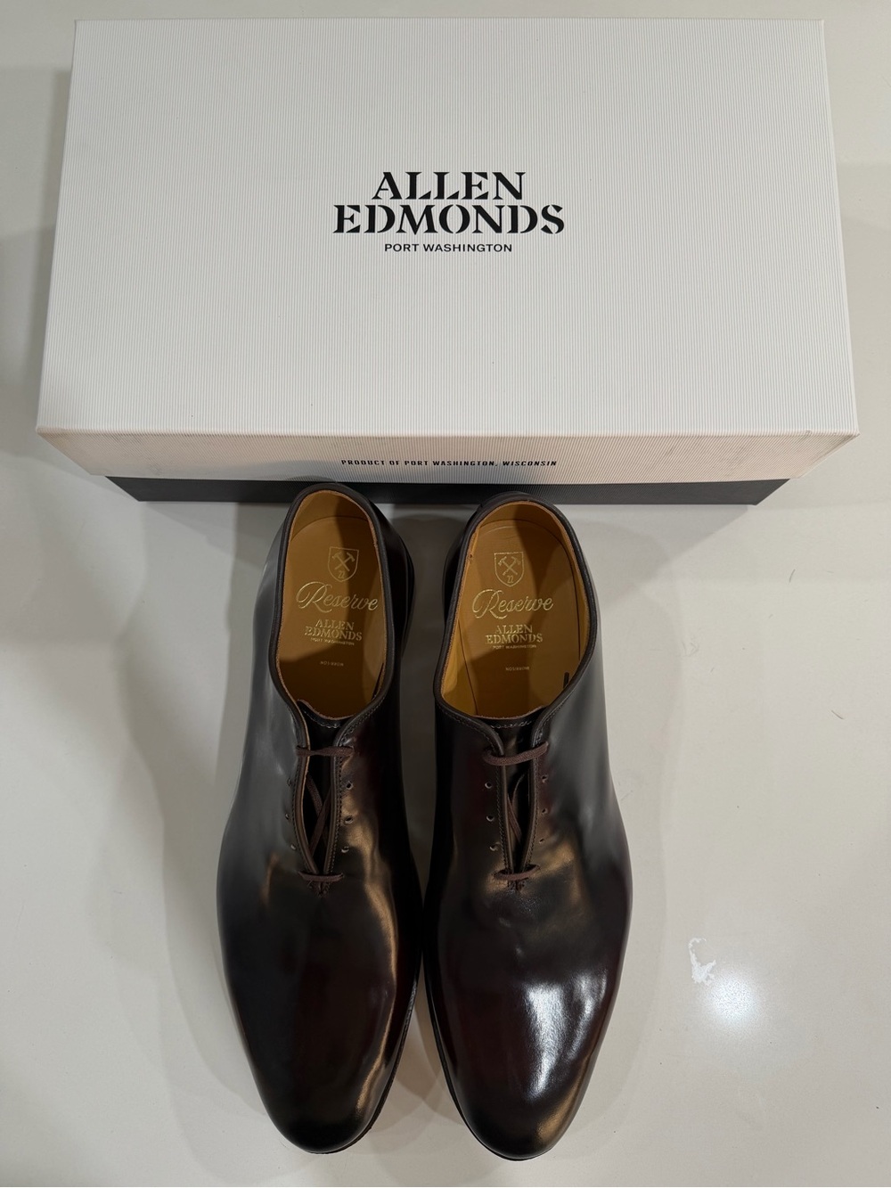 Allen Edmonds Dark Brown Leather Plain-Toe Derby Shoes